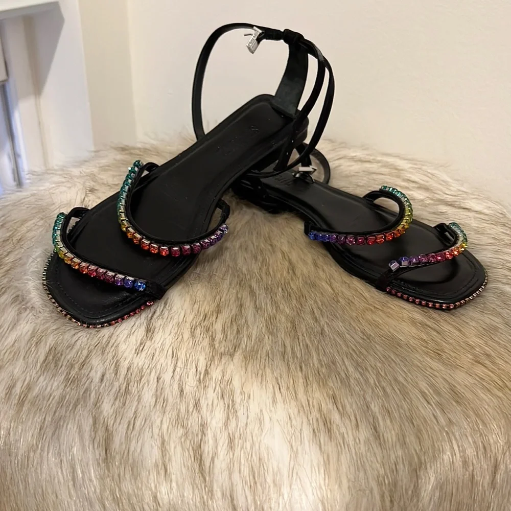 Schultz flat Sandler. Rainbow rhinestones, size 38- NEVER WORN